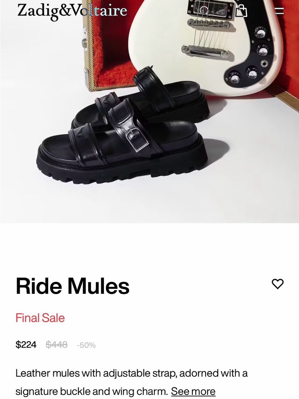 Zadig & Voltaire Black Leather Ride Mules